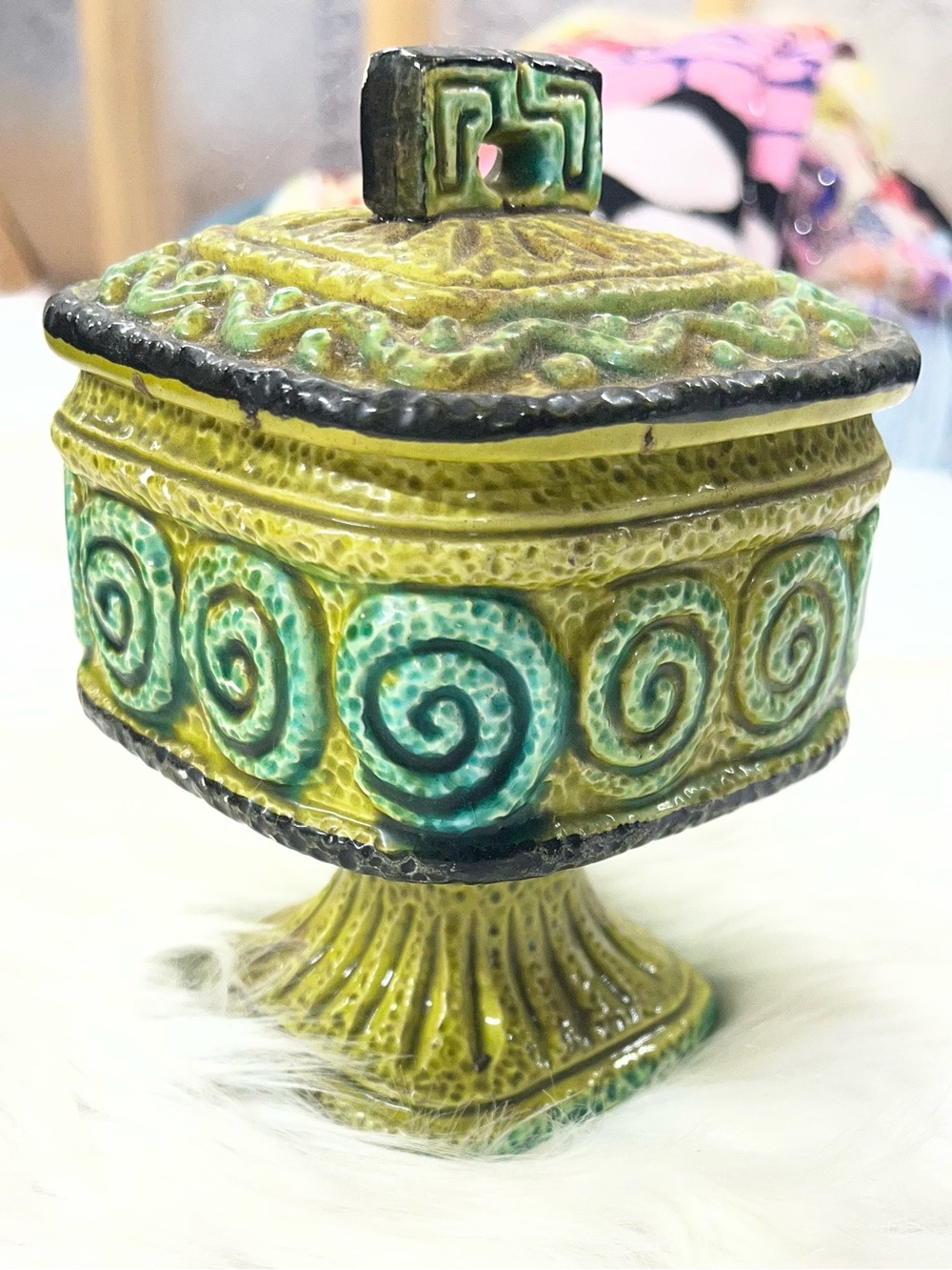 Vintage 1970s MCM Royal Sealy green trinket dish bowl box with lid retro